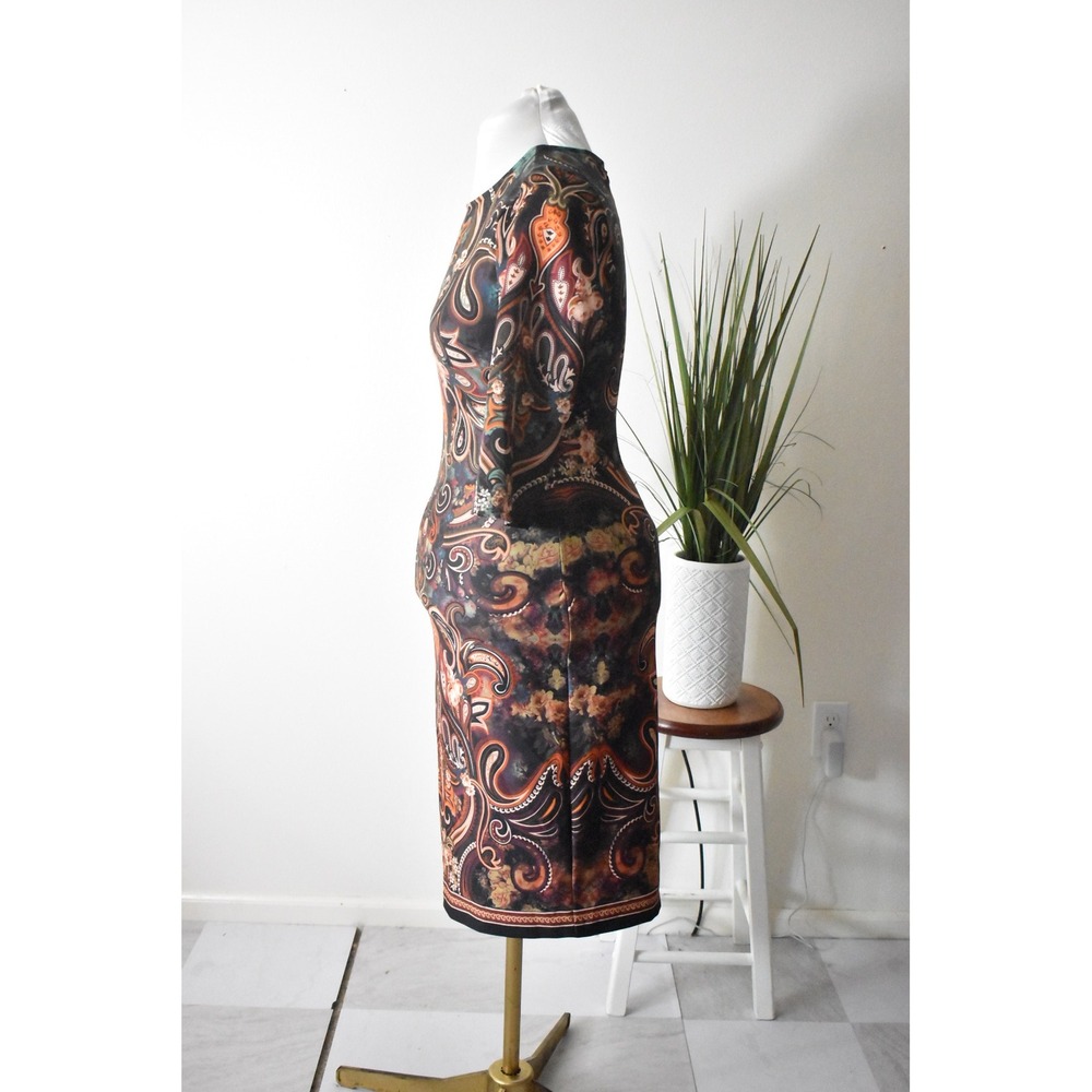 ECI New York Sheath Dress Womens 8 Black Paisley Floral 3/4 Sleeve Knee Length - Picture 4 of 10